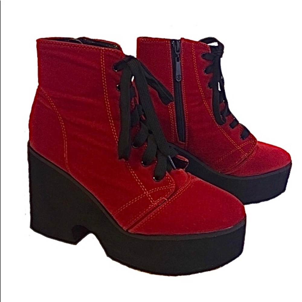 Iron Fist Red Faux Suede Platform Heel Boots
